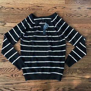 New POOF Apparel Black White Striped Sweater XL